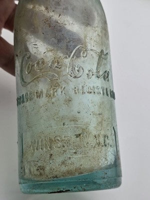 Rare Pair Antique 1900-1915 Embossed Coca-Cola Bottles Winston NC Aqua Glass