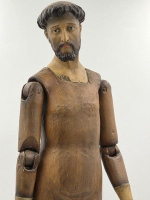 Private: RARE ANTIQUE 18TH C ARTICULATED HAND  SANTOS MANNEQUIN OF ST FRANCIS.