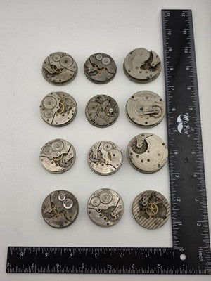Lot Of 12 Antique Pocket Watch Movement Dial For Parts Repair Watchmaker Estate