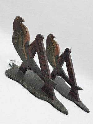 Rare Pair Antique 19th C Americana Folk Art Painted Wooden Parrot Wall Brackets
