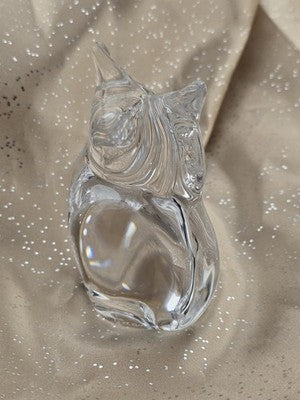 Vintage Daum France Signed Small Heavy Crystal Owl Figurine Paper Weight.