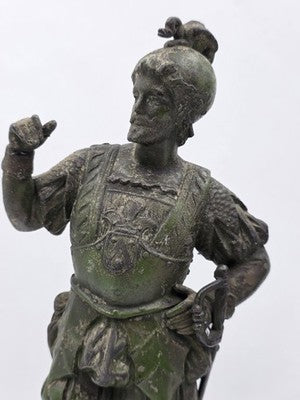 Rare Pair Of Antique Detailed Spelter Statues of Spanish Conquistadors. 15".