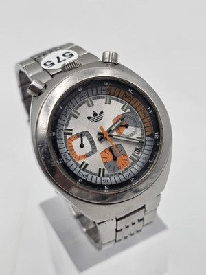 Rare Vtg Adidas 10-0277 Bullhead Chronograph Orange Dial 43mm Japan Quartz Works
