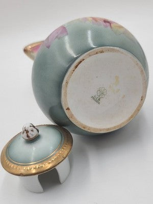 Antique 19th C C.S. Prussia Handpainted Demitasse Set 6 Cups Saucers Coffee Pot