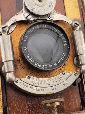 Antique F.H. Sanderson Wooden Hand Camera. Bausch & Lomb Black Bellows. Untested