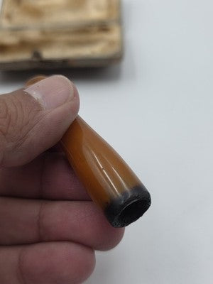 19th C Antique Victorian Natural Amber Cigar Cigarette Holders Cased Smoking Set