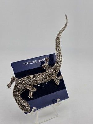 Private: LARGE STERLING SILVER MARCASITE LIFE SIZE LIZARD PIN BROOCH SALAM