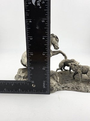 Polland Franklin Mint Pewter Horse Mare Wolves Coyotes Wildlife Animals Figurine