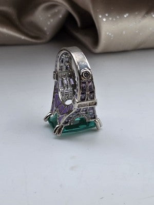 Vtg Paris Eiffel Tower Style Green Stone Purple Enamel Statement Cocktail Ring