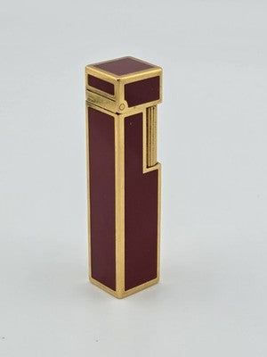 Rare Vintage Cube Cartier Lighter - 18k Yellow GP Red Laquer Cigarette Lighter
