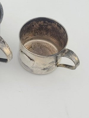 Pair Of Antique 19th C Victorian Sterling Silver Baby Cups 95g Christening Mugs