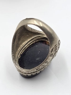 Antique Handcrafted Men Sterling Silver 925 Natural Dark Aqeeq Agate Ring Sz 9.