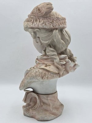 Antique 1890's German Porcelain Bust Hand Painted Gilt Victorian Woman Sculpture