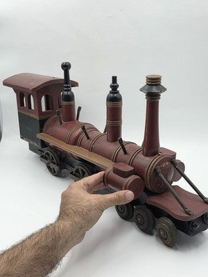 Rare Heavy Vintage Handmade Wooden & Cast Iron Steam Train 24" X 14" X 6"