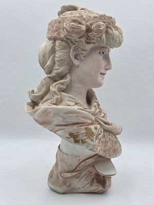 Antique 1890's German Porcelain Bust Hand Painted Gilt Victorian Woman Sculpture