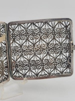 Antique 1920's Handmade European 800 Silver Filigree Cigarette Case Art Deco.