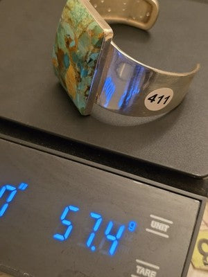 Rare Vintage Large Turquoise Sterling Silver Cuff Bracelet Modernist DTR 925.