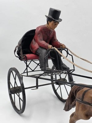 Ultra Rare Antique Horse Carriage Folk Art Composition Driver Cart C1920. 24".