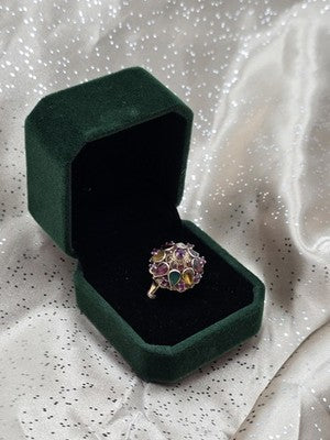 Vintage 14K Gold Multi Gemstone Dome Cluster Ring Garnet Amethyst Citrine Sz 7