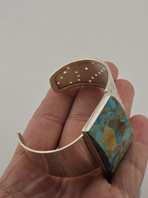 Rare Vintage Large Turquoise Sterling Silver Cuff Bracelet Modernist DTR 925.