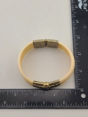 Rare Antique Set Of Bone Bracelet & Ring Intricate Hand Tooled Sterling Silver