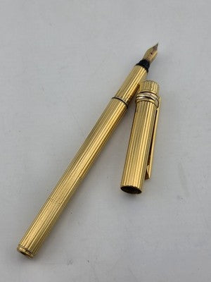 Vintage Must De Cartier Vendome 18K Gold Nib Fluted Fountain Pen Trinity Rings