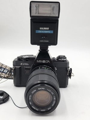 Vintage Minolta X-370s 35mm SLR Kit 2 Lenses Flash Clean Working w/ Case