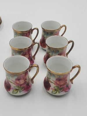 Antique 19th C C.S. Prussia Handpainted Demitasse Set 6 Cups Saucers Coffee Pot