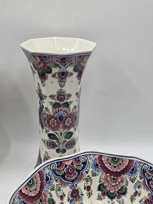 Rare Signed Vintage Delft Holland Hand Painted Polychrome Pottery Set