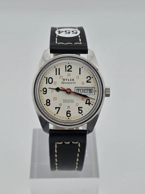 Vintage Wyler Dynaquartz Railroad Approved Swiss Quartz Day Date Watch. Works.