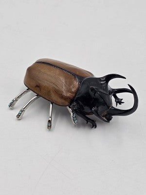 Rare Vintage Real Rhinoceros Beetle Insect Brooch Crystal Jeweled Taxidermy Pin