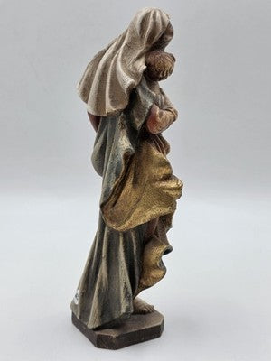 Rare Vintage 1950’s Madonna Statue W Baby Jesus In Wood From Val Gardena 10”