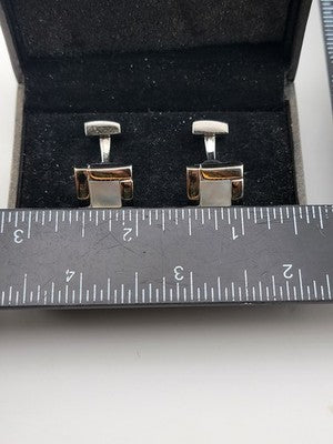 Rare Vintage Hugo Boss - Silver-Tone Mother-of-Pearl Cufflinks - Original Box.