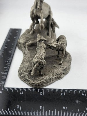 Polland Franklin Mint Pewter Horse Mare Wolves Coyotes Wildlife Animals Figurine