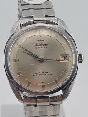 Vtg Waltham Men's Automatic Self-winding Watch 17 Jewels Date 2 tone Hands Runs