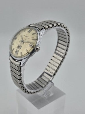 Rare Collectible Vintage HELBROS Invincible St. Steel Day Date Mens Watch. Works