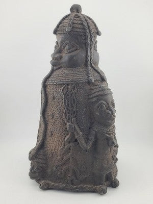 Vtg 1930's West African Bronze Ceremonial Bell Benin Yoruba Style Hand Cast 9in