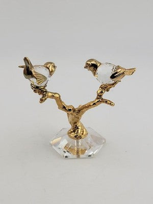 Vintage Swarovski Style Crystal Trimlite & Gold P Love Birds On Tree Figurine.
