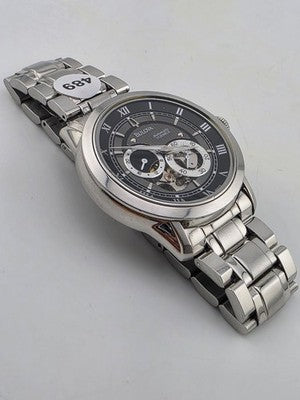 Bulova BVA 21-Jewels Skeleton Dial Men's Watch 96A119 Stainless Steel. Working.