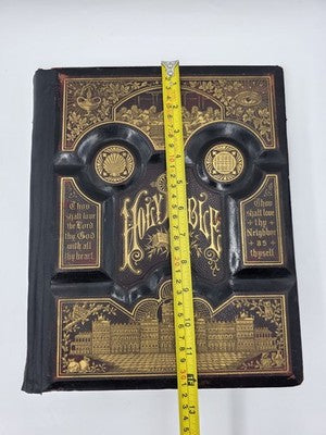 Antique 19th C Victorian Holy Bible 2000 Illustrations Embossed Leather Bible