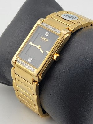 Vintage Citizen Women's EW9342-54E Eco-Drive Gold-Tone Diamond Watch #155. Works