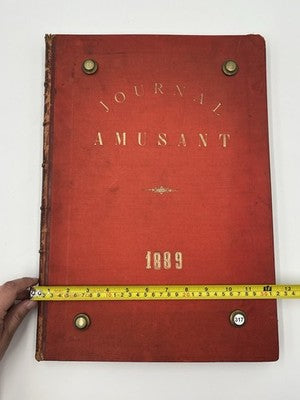 Rare Antique 1889 Journal Amusant Paris Illustrated Satirical Leather Bound Vol.