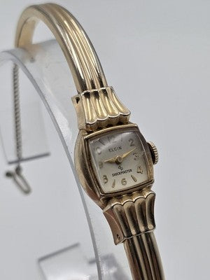 1940's Vintage Elgin Shockmaster 10K GF Ladies Bangle Watch Art Deco Style Works