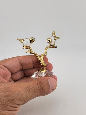 Vintage Swarovski Style Crystal Trimlite & Gold P Love Birds On Tree Figurine.