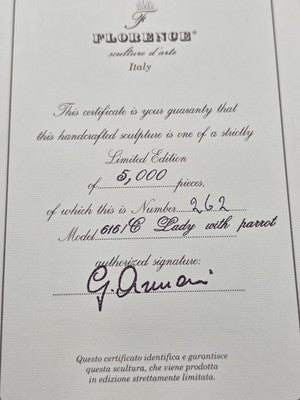 Giuseppe Armani Lady With Parrot 616/C Hand Signed LE 262/5000 Box COA Italy