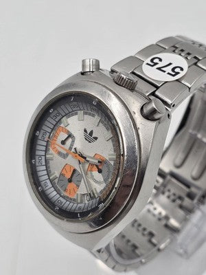 Rare Vtg Adidas 10-0277 Bullhead Chronograph Orange Dial 43mm Japan Quartz Works
