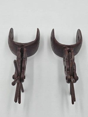 Rare Matching Pair Of Antique Mexican Brass Western Cowboy Spurs 8 Point Charro