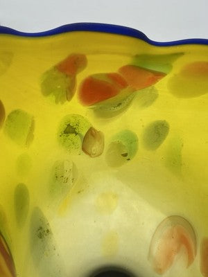 Azerbaijan Glassware Hand Blown Frosted Art Glass Vase Multicolor Wavy Rim Decor