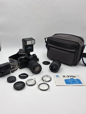 Vintage Minolta X-370s 35mm SLR Kit 2 Lenses Flash Clean Working w/ Case