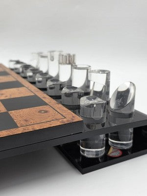 Rare 1960 Rede Guzzini Italy Lucite Chess Set Briar Wood Board Mid Cent. Modern